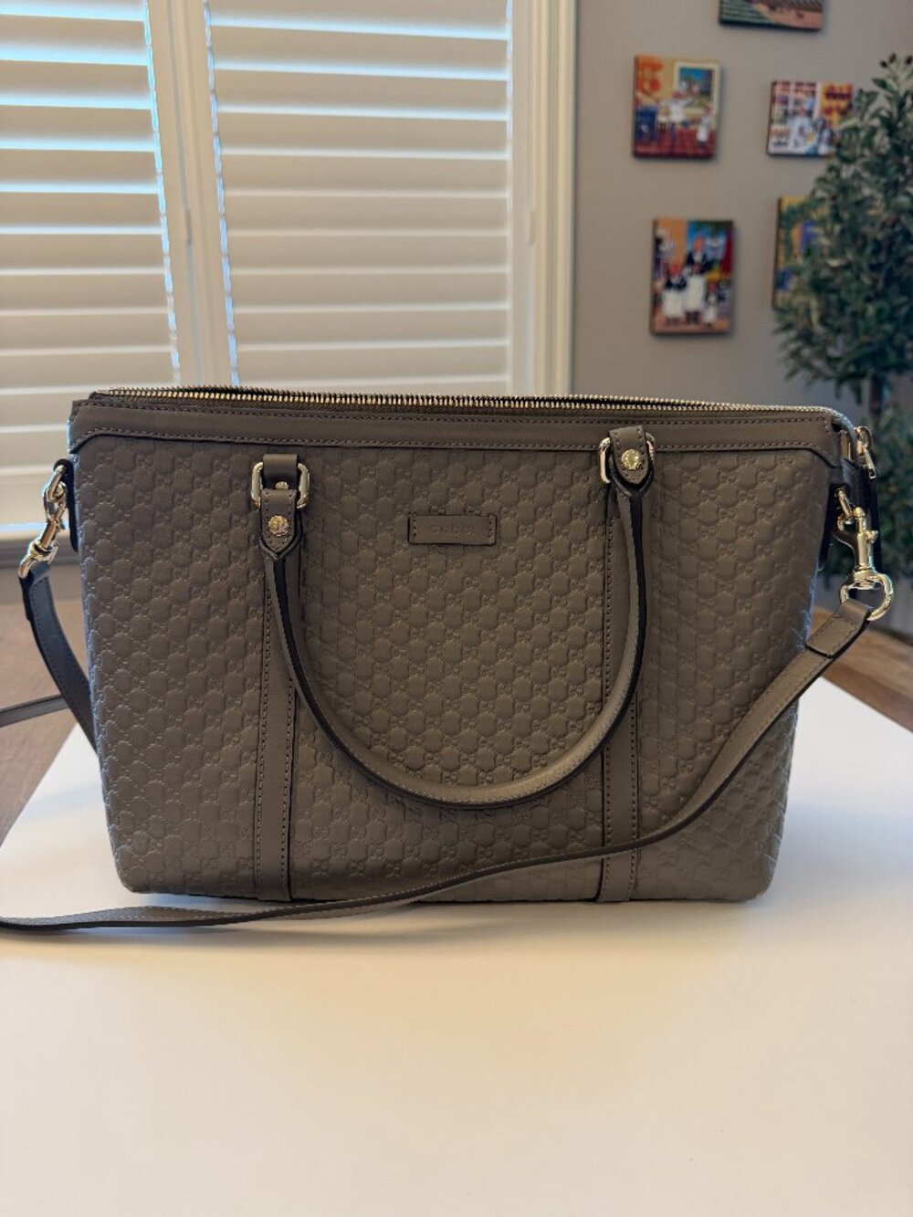 Gucci Grey Guccissima Handbag